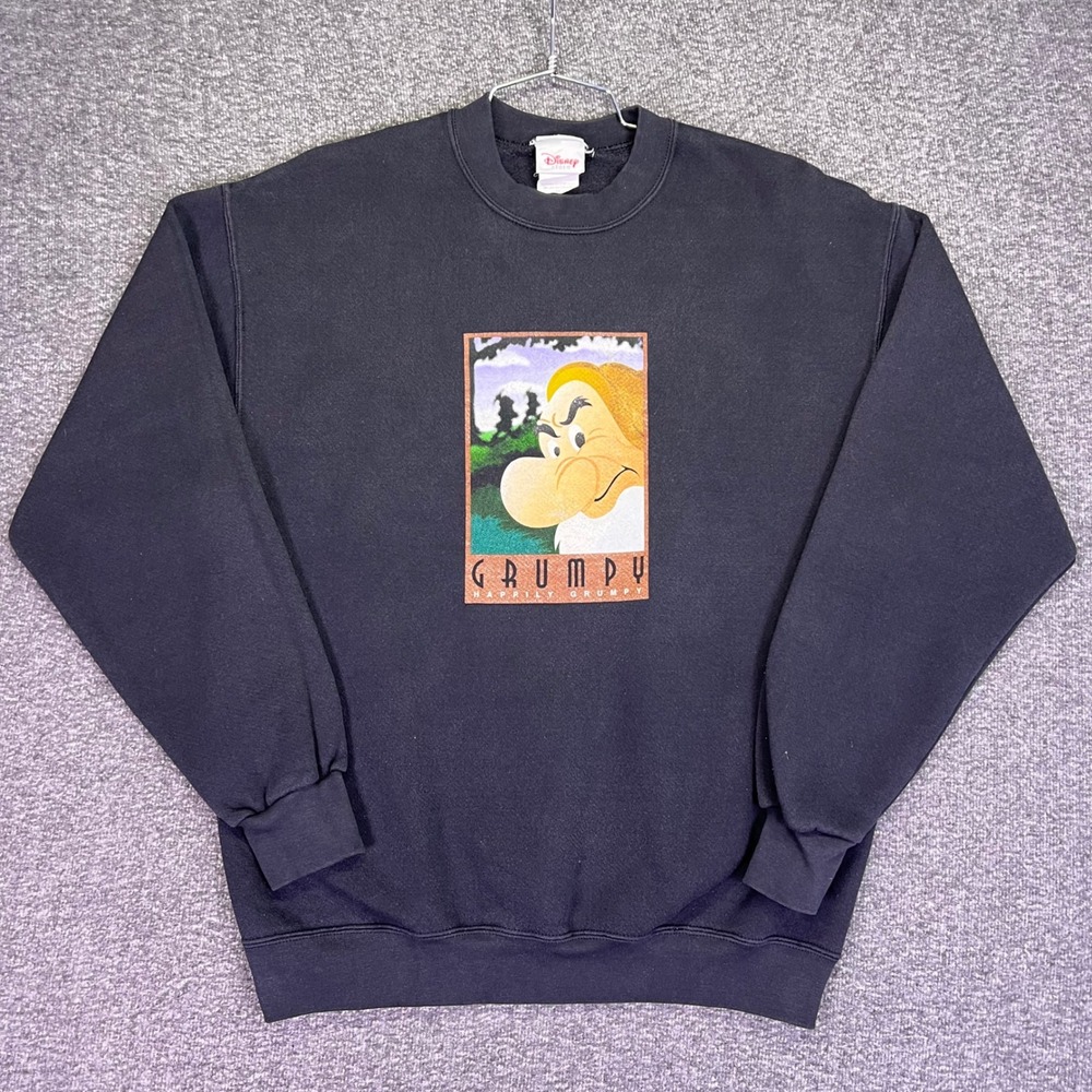 Disney Store Sweatshirt Mens M Black Grumpy Snow White Graphic Crewneck Fleece